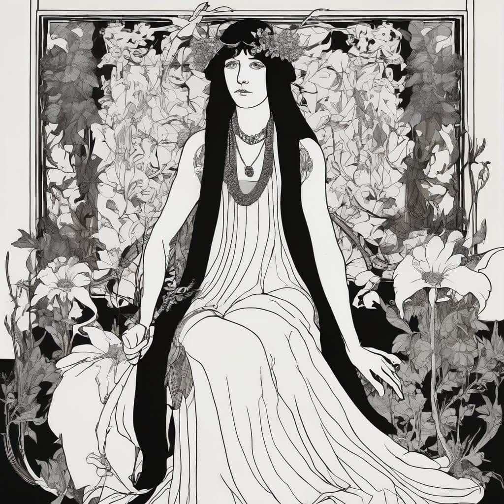 Ανθρώπινη μορφή με συμβολική γλώσσα και τέχνη, ντυμένη με φορέματα και διακοσμήσεις, στα πλαίσια της ανακάλυψης της συμβολικής γλώσσας στην τέχνη.